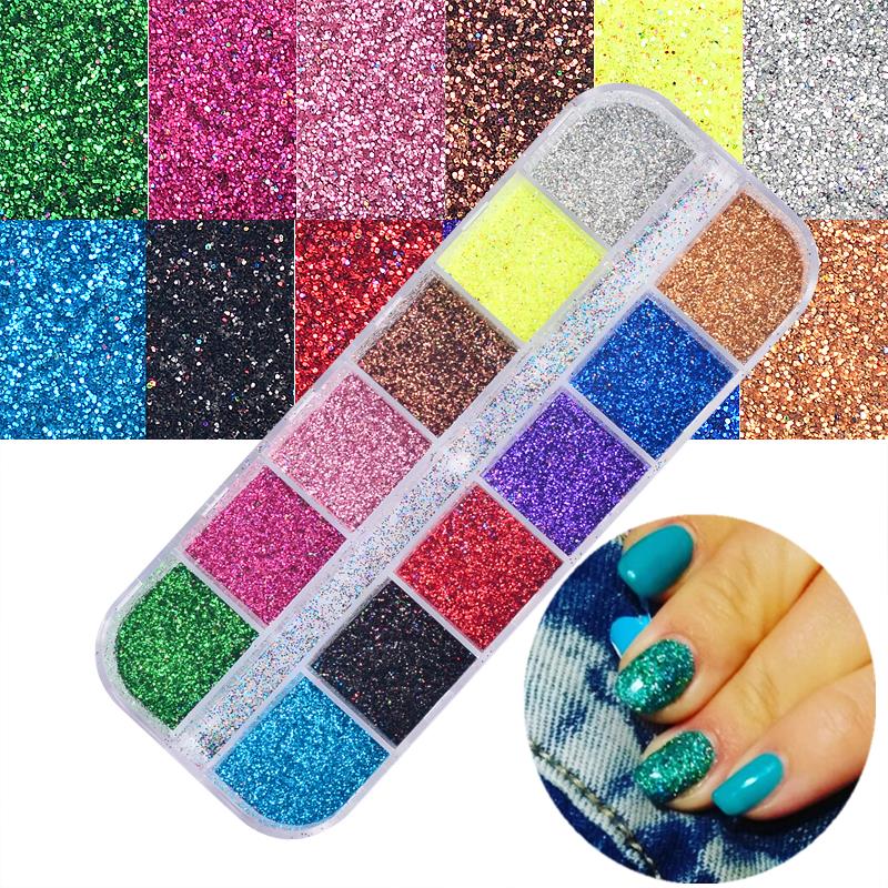 Hot Sale Holographic Glitter Laser Powder Nail Glitter Manicure Nail Art Chrome Pigment DIY Nails- 12 Colors Available